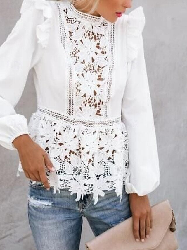 Women's Shirt Blouse Lace Tops Long Sleeve Tops Lace Plain