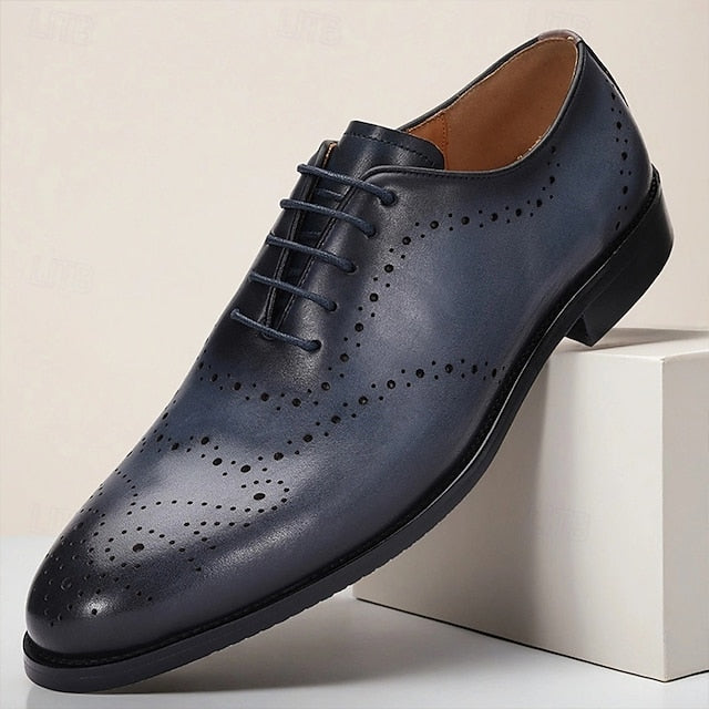 Shoes Blue Cowhide Classic Navy Genuine Oxford Men's