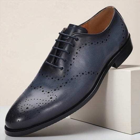 Shoes Blue Cowhide Classic Navy Genuine Oxford Men's