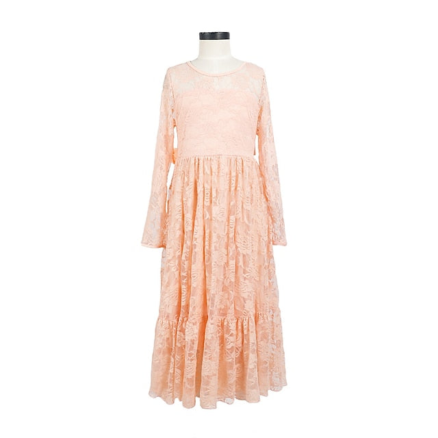 Girls' Solid Kids Colored Flower Long Dress Girl