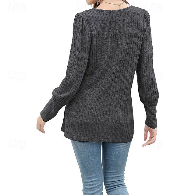 Women's Texture Blouse T Shirt Tee Top Buttons Plain