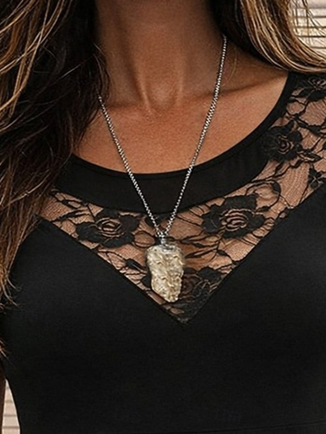 Women's T Shirt Lace Tops Tee Top Lace Patchwork Plain