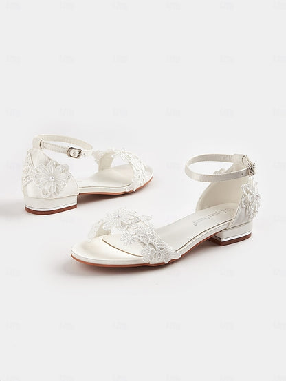 Bridal Lace Sandals Flat Women's Elegant White Wedding –