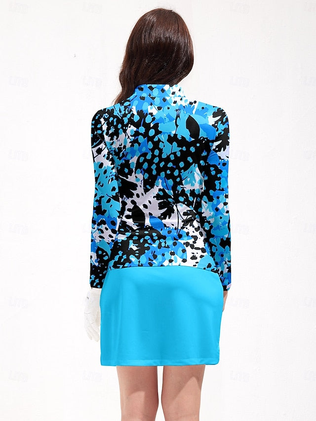 Women's Golf Polo Shirt Blue Fuchsia Long Sleeve Top