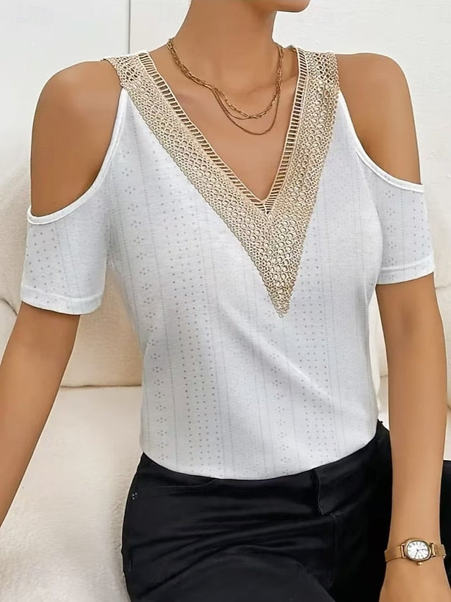 Women's Blouse Lace Patchwork Solid Color Stylish Casual