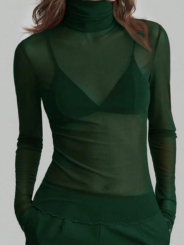 Women's Blouse Patchwork Mesh Solid Color Stylish Classic