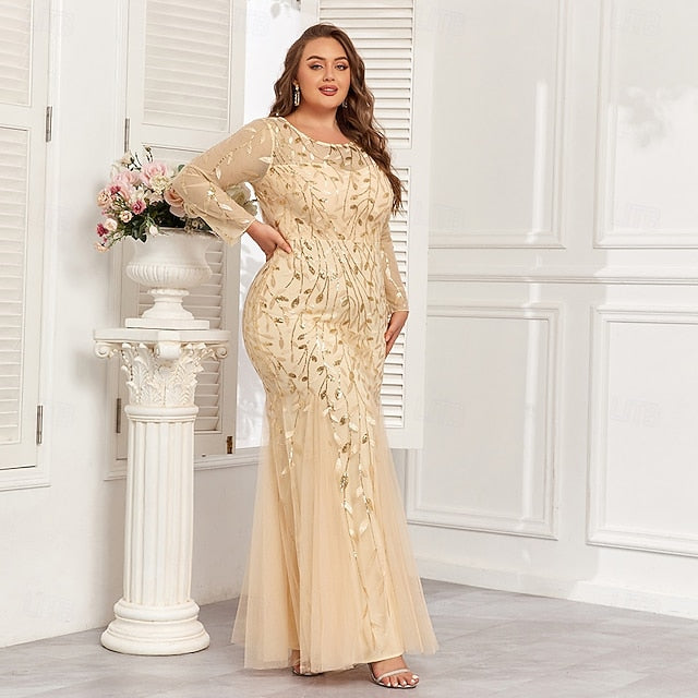 Mermaid Trumpet Floor Length Evening Gown Sparkle Plus Size
