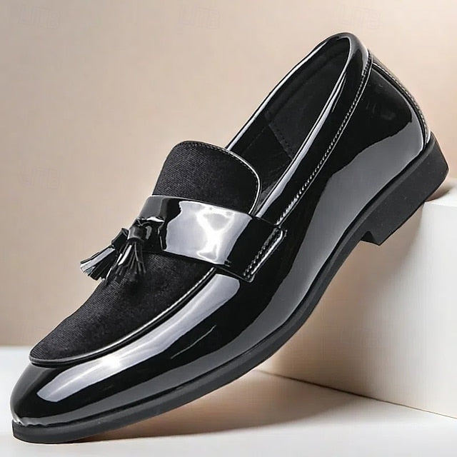 Black Tassel Leather Faux Men's Patent – Loafers Velvet