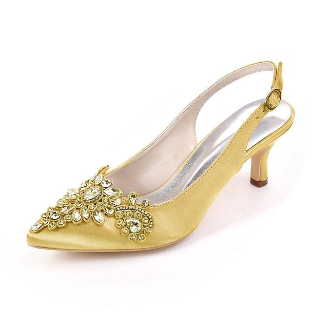 with Embellishment - Slingback Beige Women Heels Crystal for