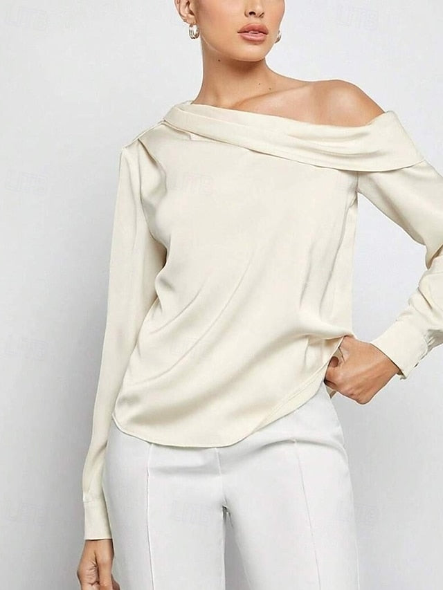 Women's Shirt Elegant Dressy Satin Top Asymmetric Solid