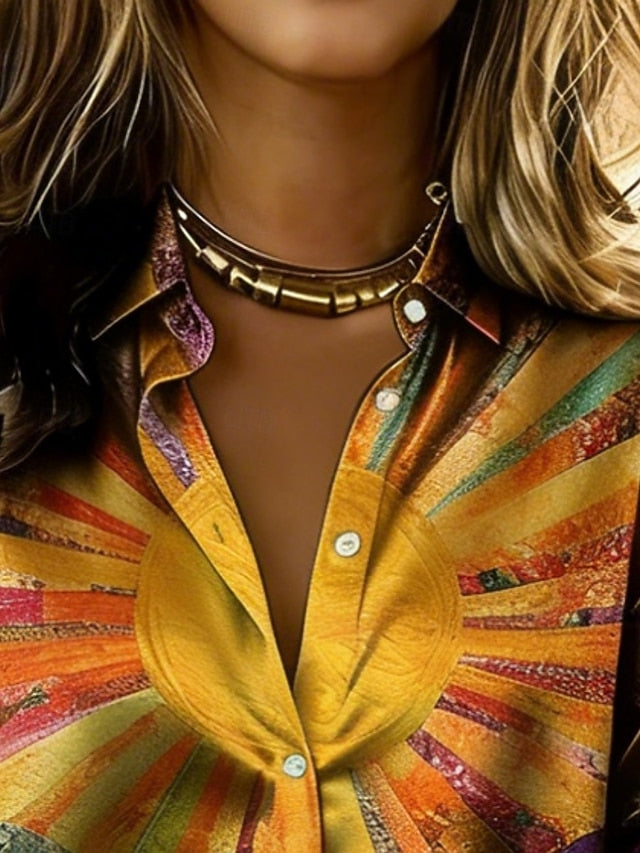 Women's Shirt Satin Shirt Print Graphic Sun Abstract