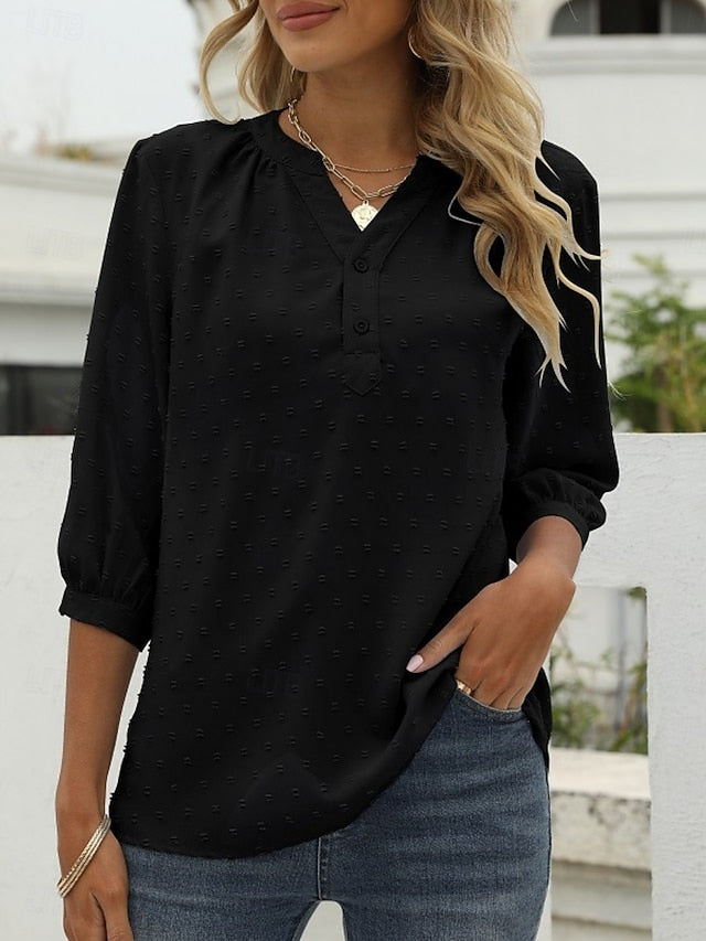 Women's Blouse Buttons Solid Color Elegant Stylish Casual