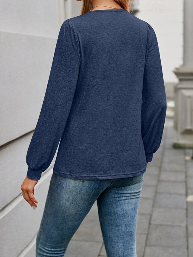 Women's T Shirt Plain Classic Casual Long Sleeve V Neck