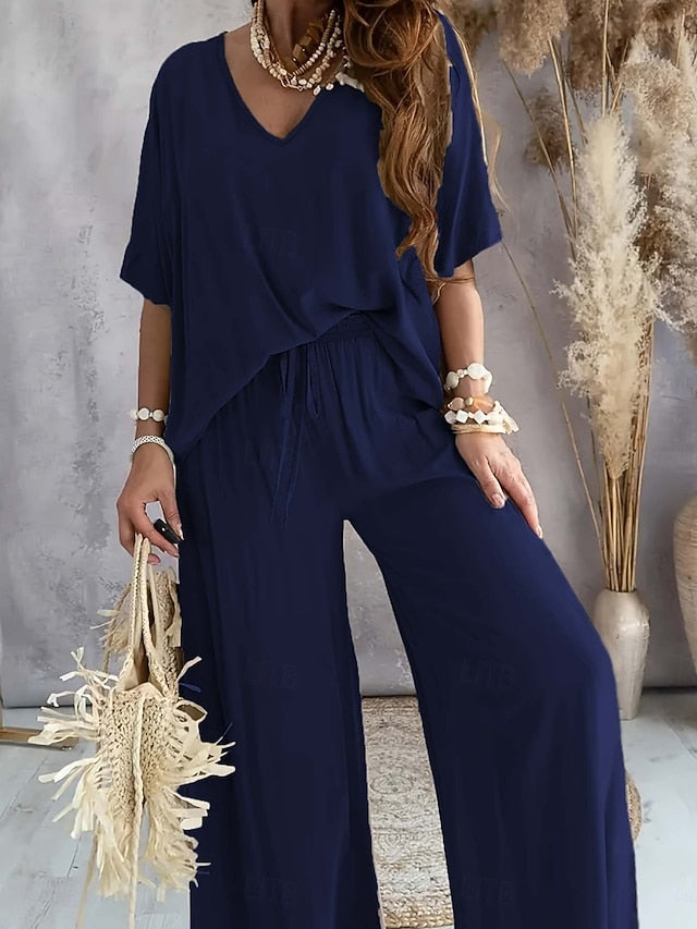 Women's Two Piece Sets Pants Sets Bolero Top Short Sleeve V