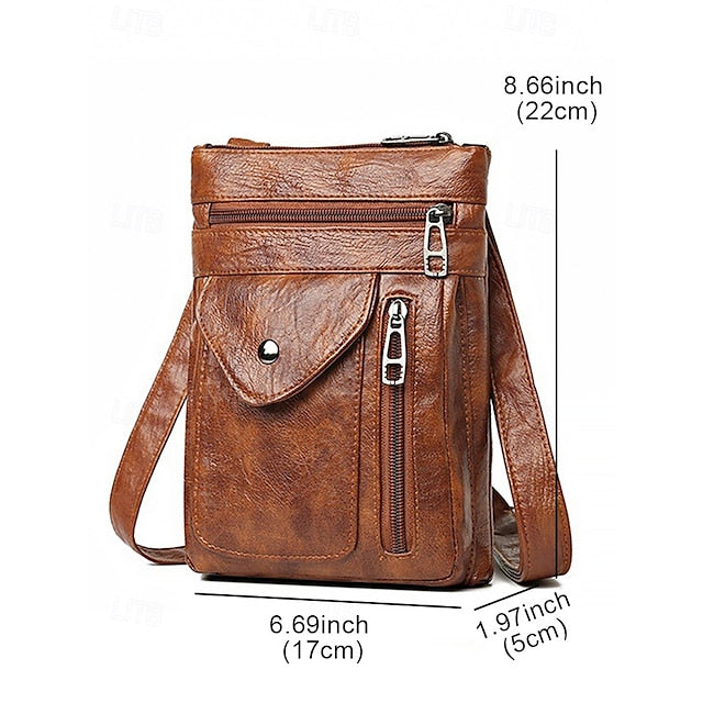 Leather Vintage Multi-Pocket Crossbody Women's Faux - Bag