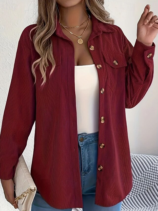 Women's Shirt Texture Blouse Blouse Pocket Buttons Plain