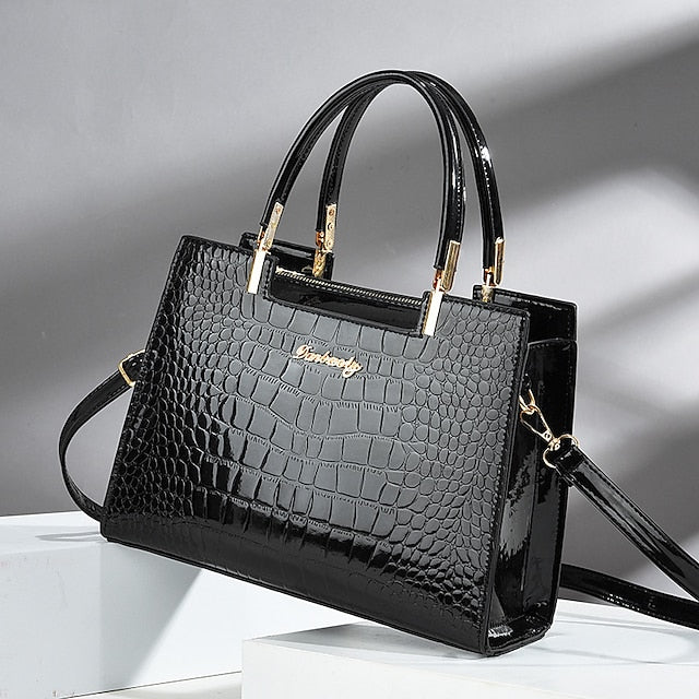 Black Crocodile Pattern Women's Elegant Handbag Leather |