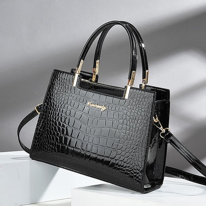 Black Crocodile Pattern Women's Elegant Handbag Leather |