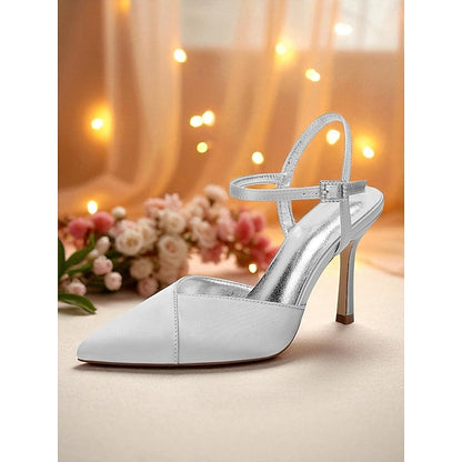 Ankle Heels - Stiletto with Strap Satin Green Women's