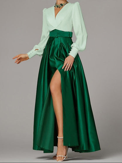 A-Line Dress Floor High Guest Gown Formal Evening Split Wedding