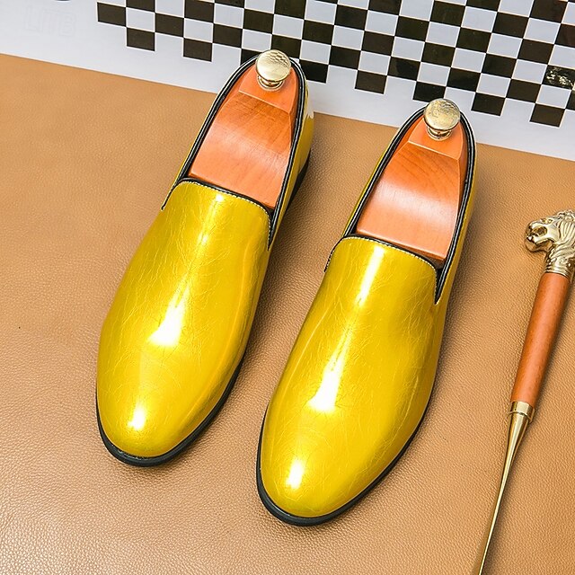 Shiny Loafers – Slip-On Metallic Men's Fashionable Gold