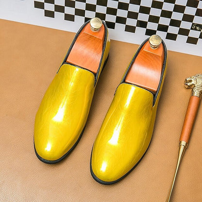 Shiny Loafers – Slip-On Metallic Men's Fashionable Gold