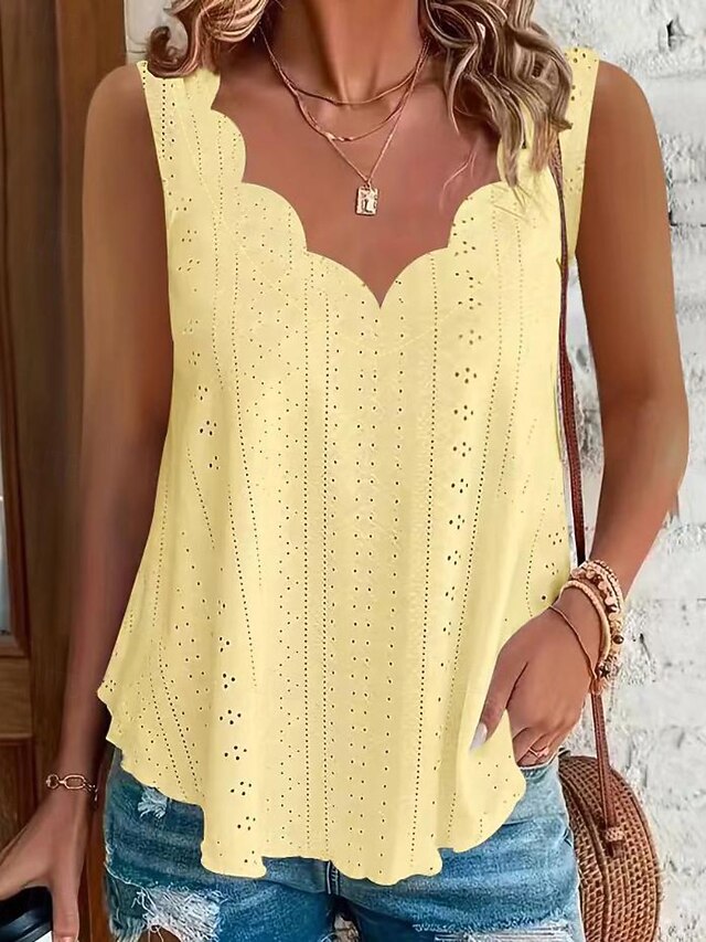 Women's Texture Blouse Eyelet Top Pointelle Tee Blouse