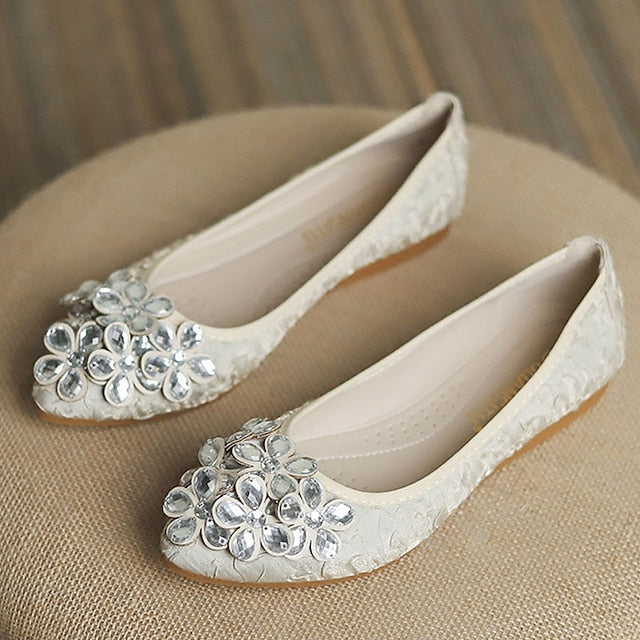 Floral Embellished Women's Flats - Foldable Wedding Crystal