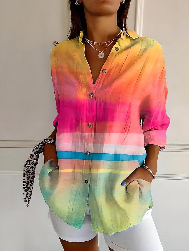 Women's Shirt Linen Like Breathable Lightweight Button Down