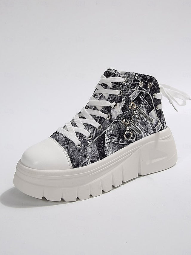 Women's Blue High Top Sneakers with Platform Sole and