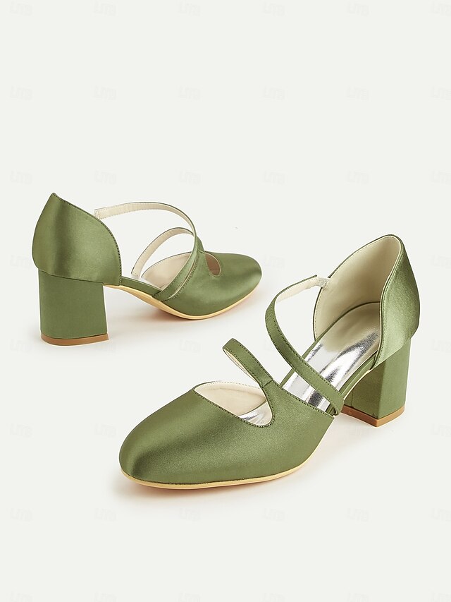 Satin Women's Mary 1950s Heels Jane Elegant Green – Block