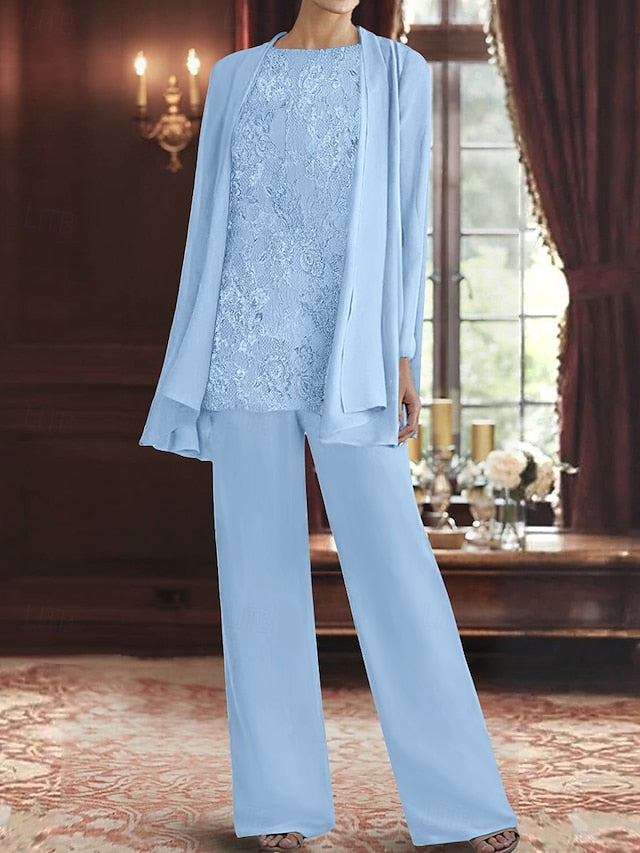 Crew of Mother Piece Dress 3 Bride Pantsuit Elegant Neck the