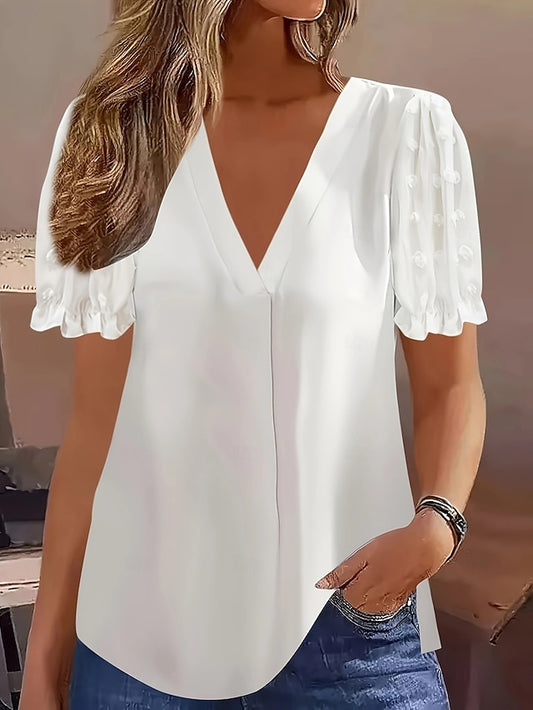Women's T Shirt Solid Color Casual Short Sleeve V Neck