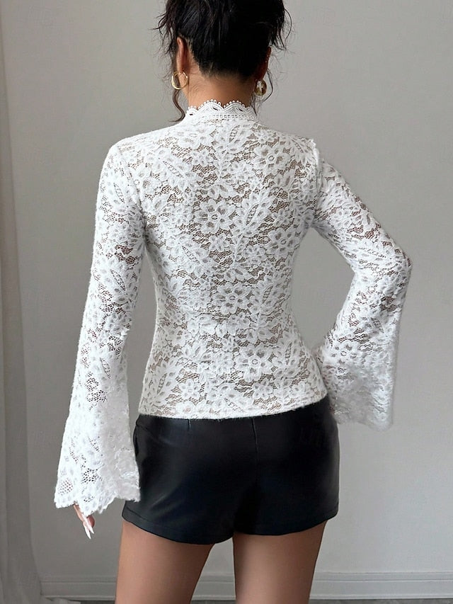 Women's Shirt Blouse Lace Tops Long Sleeve Tops Lace Floral