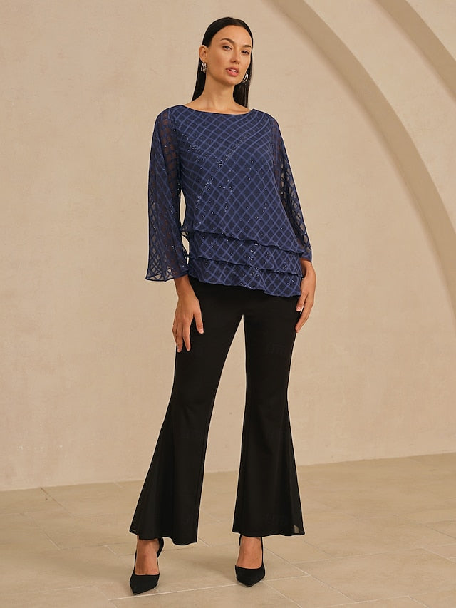 Women's Blouse Round Neck Textured Chiffon Burnout Fabric