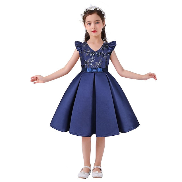 Party Dress Kids Sleeveless Girls' Color Solid Formal