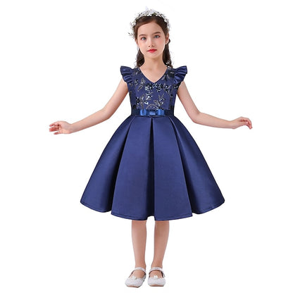 Party Dress Kids Sleeveless Girls' Color Solid Formal