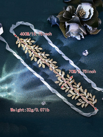 Elegant Pearl Accents Gold with Bridal Leaf – Belt