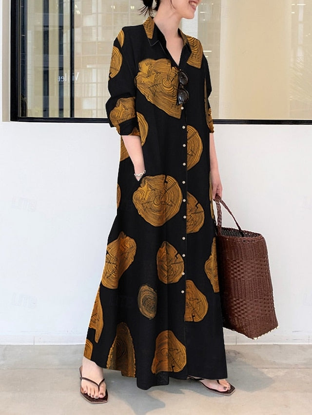 Women's Maxi Dress Cotton Blend Shirt Dress Casual Dress