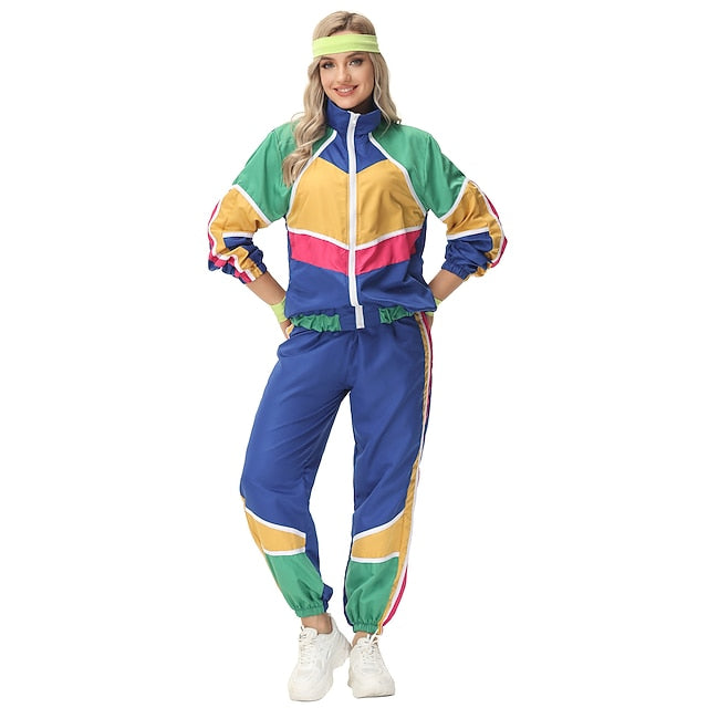 Retro Vintage 1980s Workout Outfits Cosplay Patchwork Fancy
