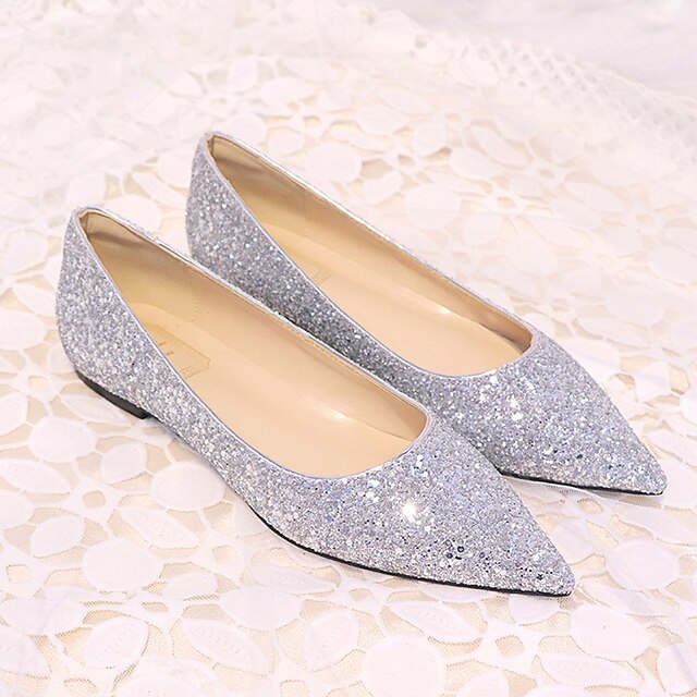 Shoes Pink – Glitter Flat Pointed Toe Comfortable Women's