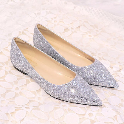 Shoes Pink – Glitter Flat Pointed Toe Comfortable Women's