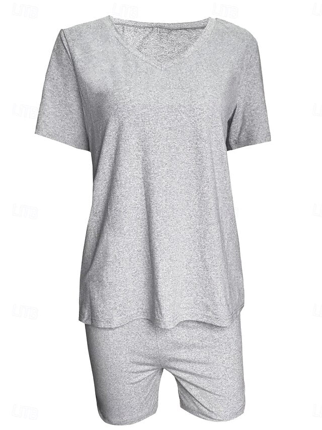 Women's Shorts Sets Short Sleeve Round Neck Plain Fashion