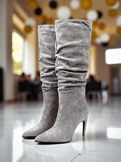 Pointed Green Women's Toe Slouch Knee - Velvet High Boots