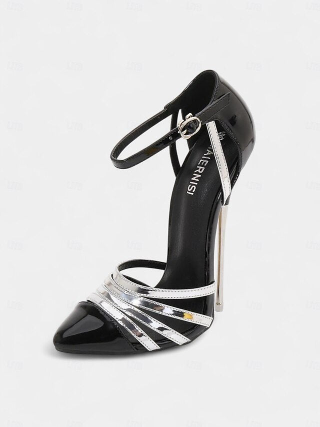Patent Leather - Stiletto Black Women's Heels Red and