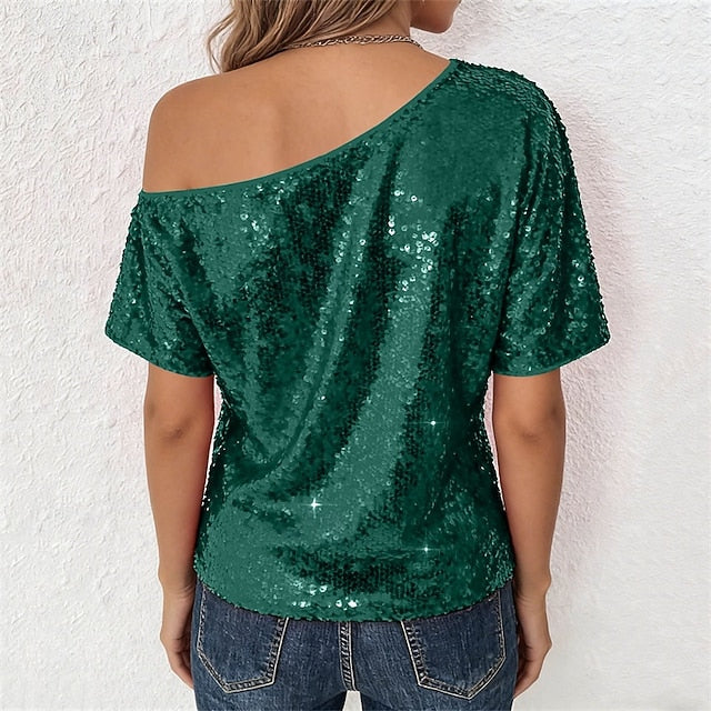 Women's Summer Tops Blouse Dressy Tops Sequin Tops Ruched