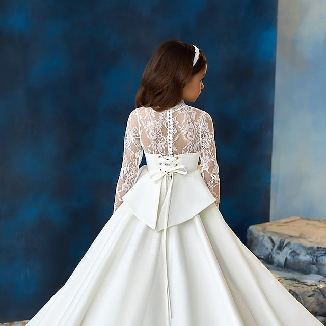 Communion Dress Solid First Party Color Kids Girls'