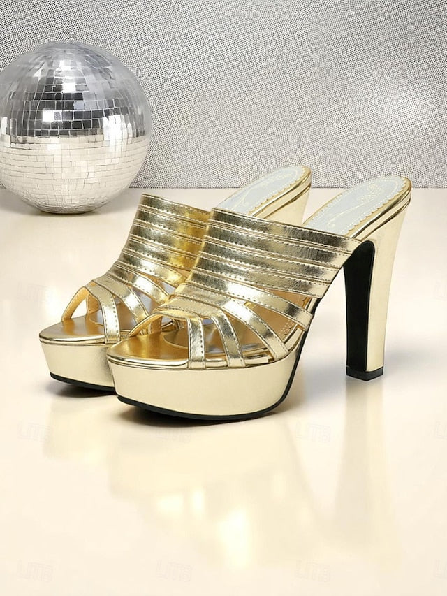 Mule Platform Women's Heels White Strappy - Open-Toe