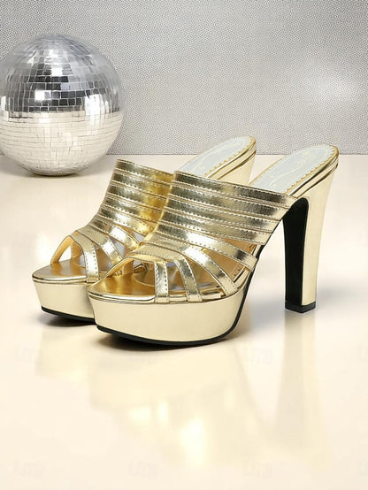 Mule Platform Women's Heels White Strappy - Open-Toe