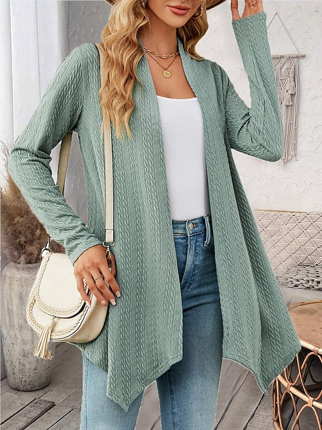 Women's Cardigan Elegant Casual Solid Color Plain Waffle